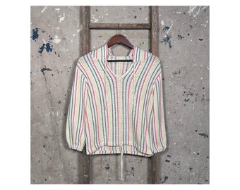 Rainbow 1970s Hooded Knit Pullover