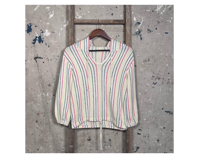 Rainbow 1970s Hooded Knit Pullover