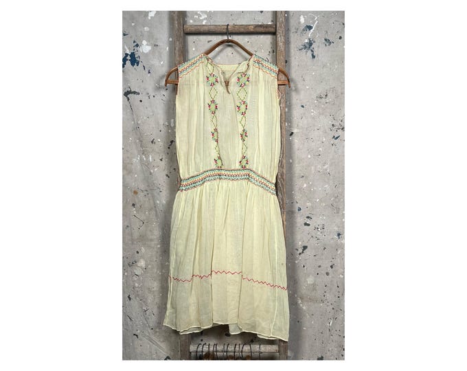 1930s / 40s Hungarian Hand Embroidered Dress Sheer