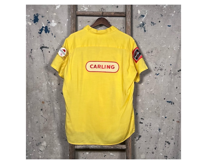 Deadstock* Carling Beer '60s Rayon Bowling Shirt Yellow