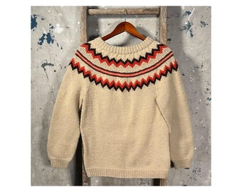 Hand Knit ‘60s Fair Isle Sweater Wool