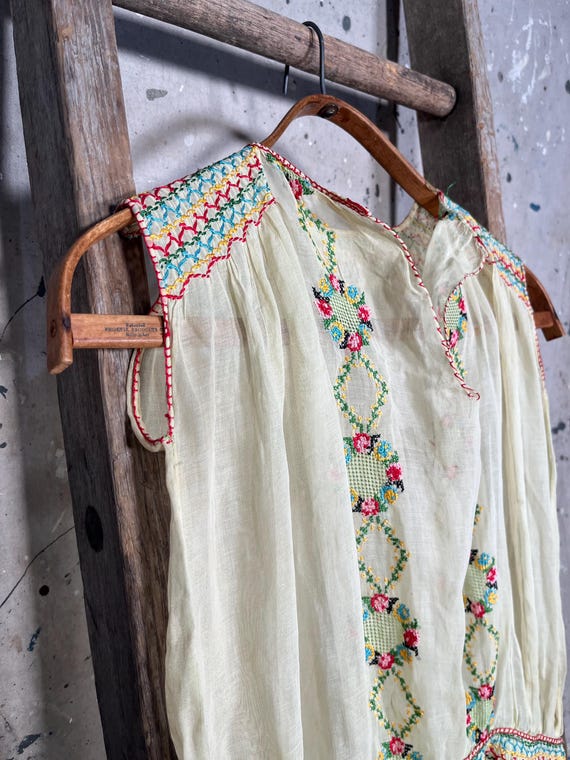 1930s / 40s Hungarian Hand Embroidered Dress Sheer - image 6