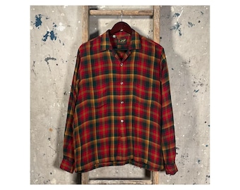 1950s Loop Collar Plaid Rayon Shirt