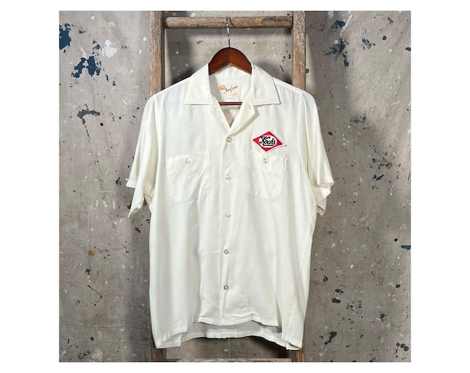 White Rayon 1950s Bowling Shirt Koch's Beer