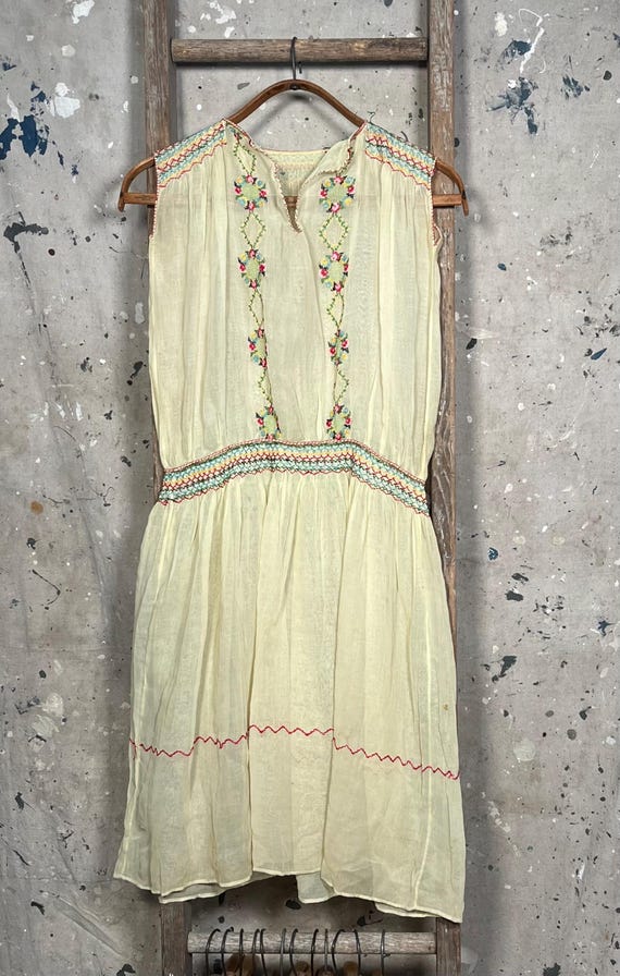 1930s / 40s Hungarian Hand Embroidered Dress Sheer - image 2