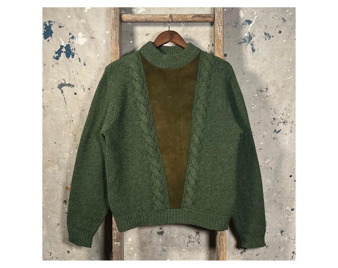 1950s Wool Sweater Leather Panel