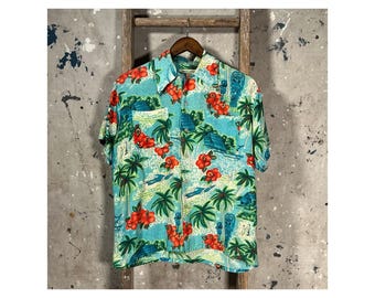 Rayon 1960s Hawaiian Shirt Floral
