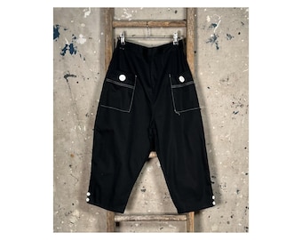 1960s Black Cotton Trousers 26 waist