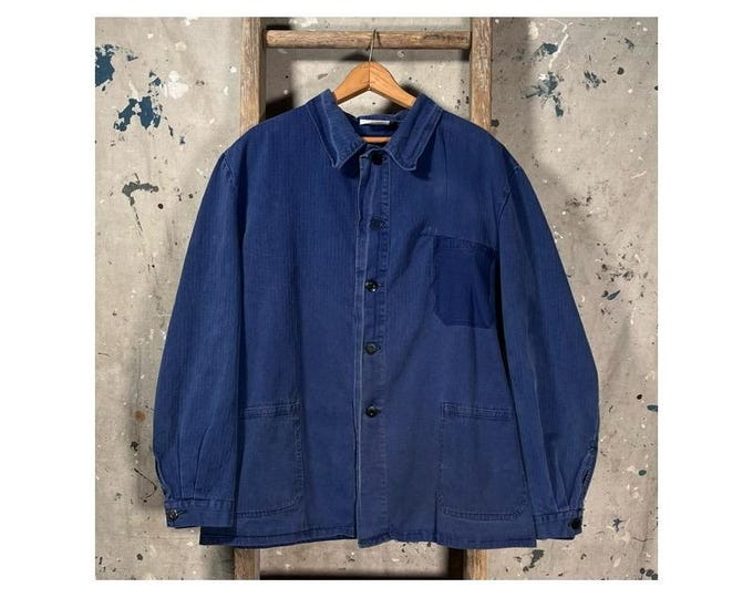 Blue Herringbone Twill Chore Jacket Ghost pocket