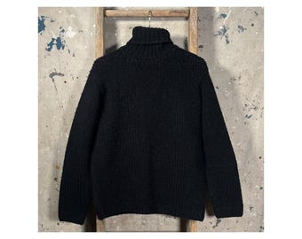 1980s Bergdorf Goodman Chunky Black Wool Sweater Turtleneck