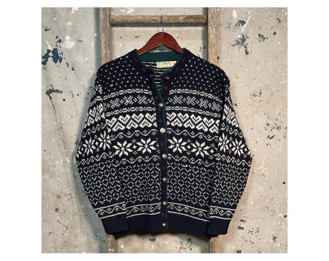 LL Bean '80s Pattern Cardigan Sweater
