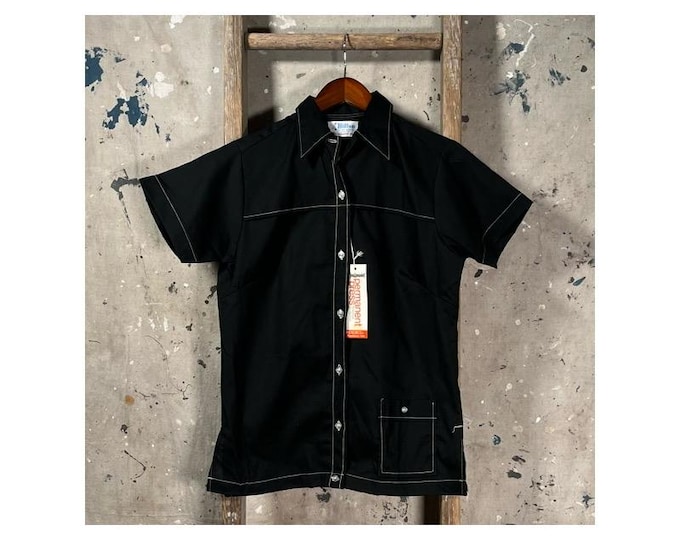 Deadstock 1970s Bowling Shirt Black