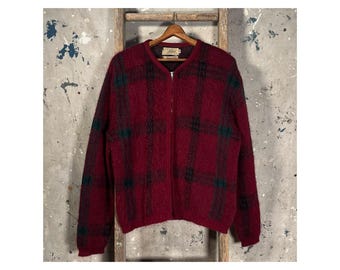Burgundy Plaid '50s Cardigan Sweater by Alps