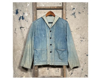 Faded 1940s WWII Shawl Collar Denim Coat