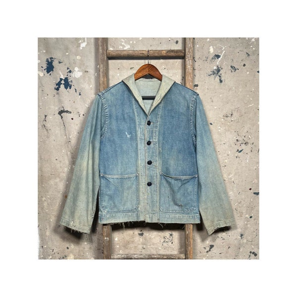 Faded 1940s WWII Shawl Collar Denim Coat