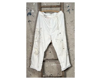 White Herringbone Twill Trousers Painters Pants