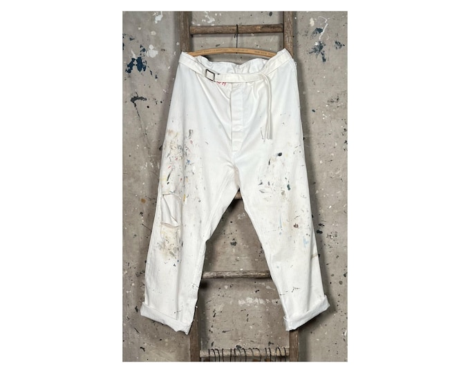 White Herringbone Twill Trousers Painters Pants