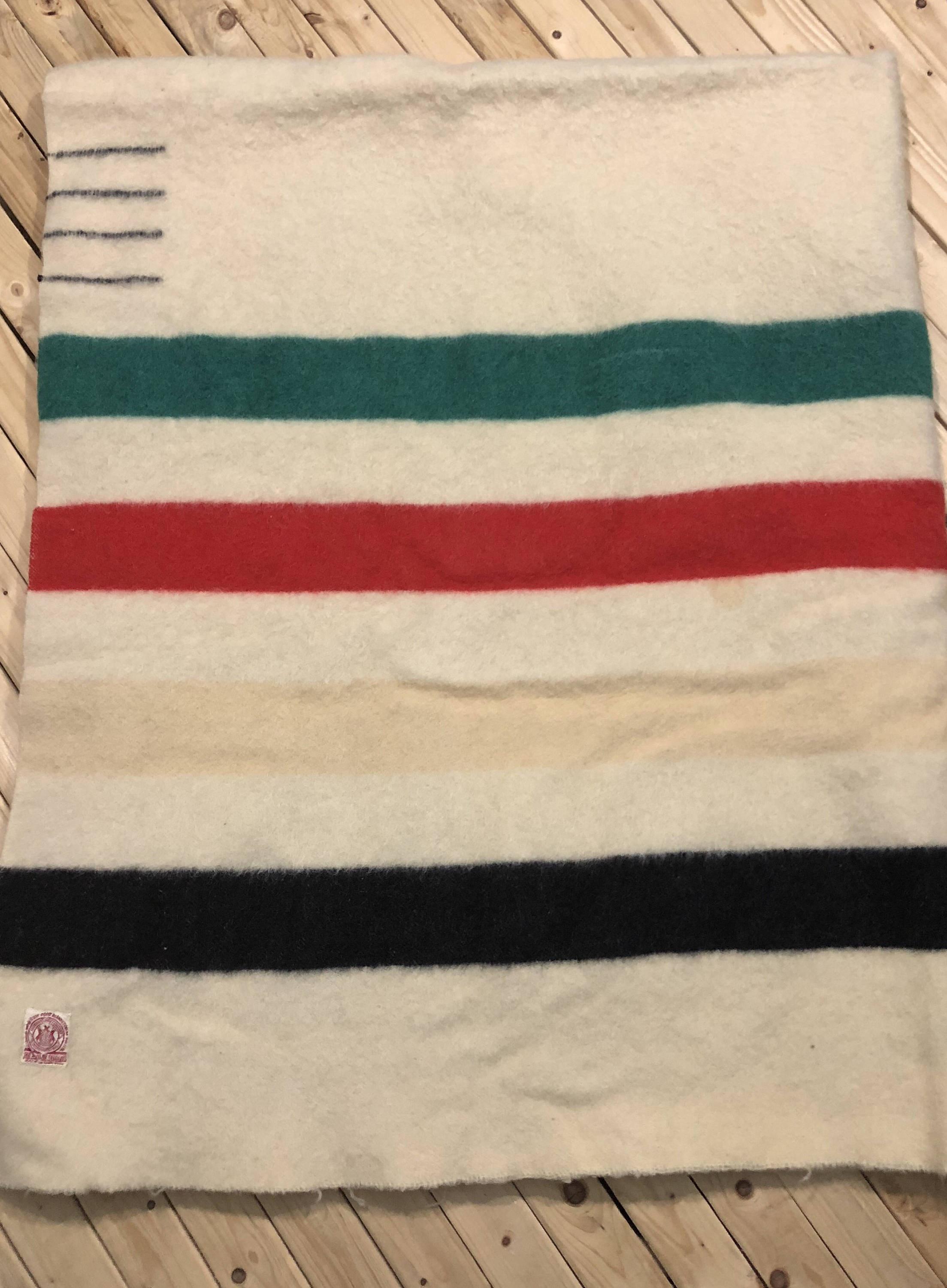 1920s Hudson Bay Company 4 Point Blanket Stripe Blanket Queen Size
