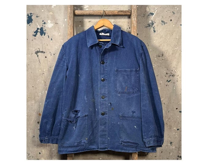 Distressed Herringbone Twill Chore Jacket