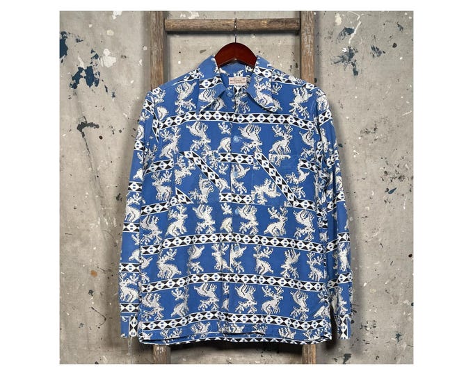 1940s Reindeer Aztec Print Flannel by Mohawk Sportswear
