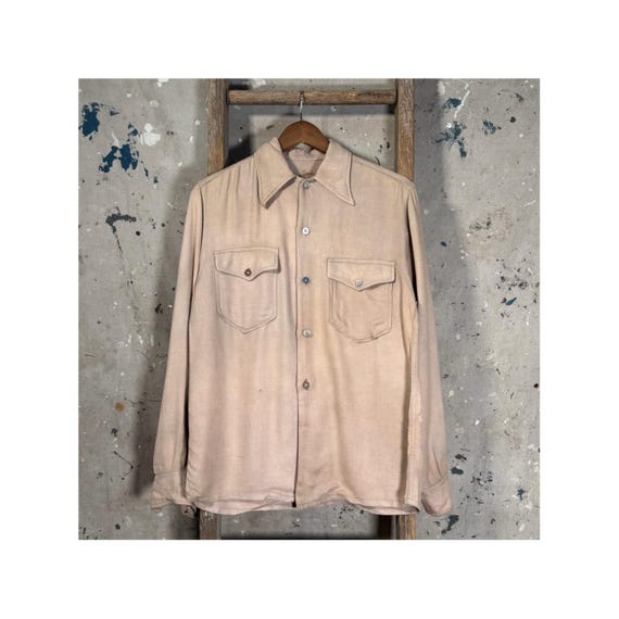 Distressed 1950s Woven Button Down Shirt
