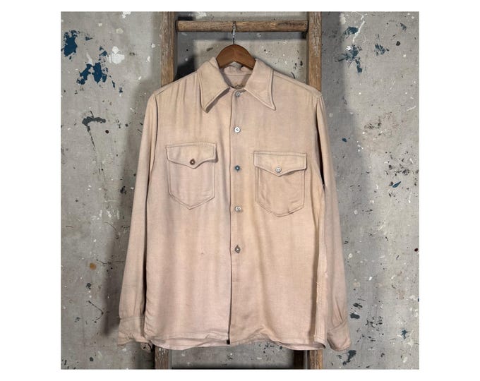 Distressed 1950s Woven Button Down Shirt