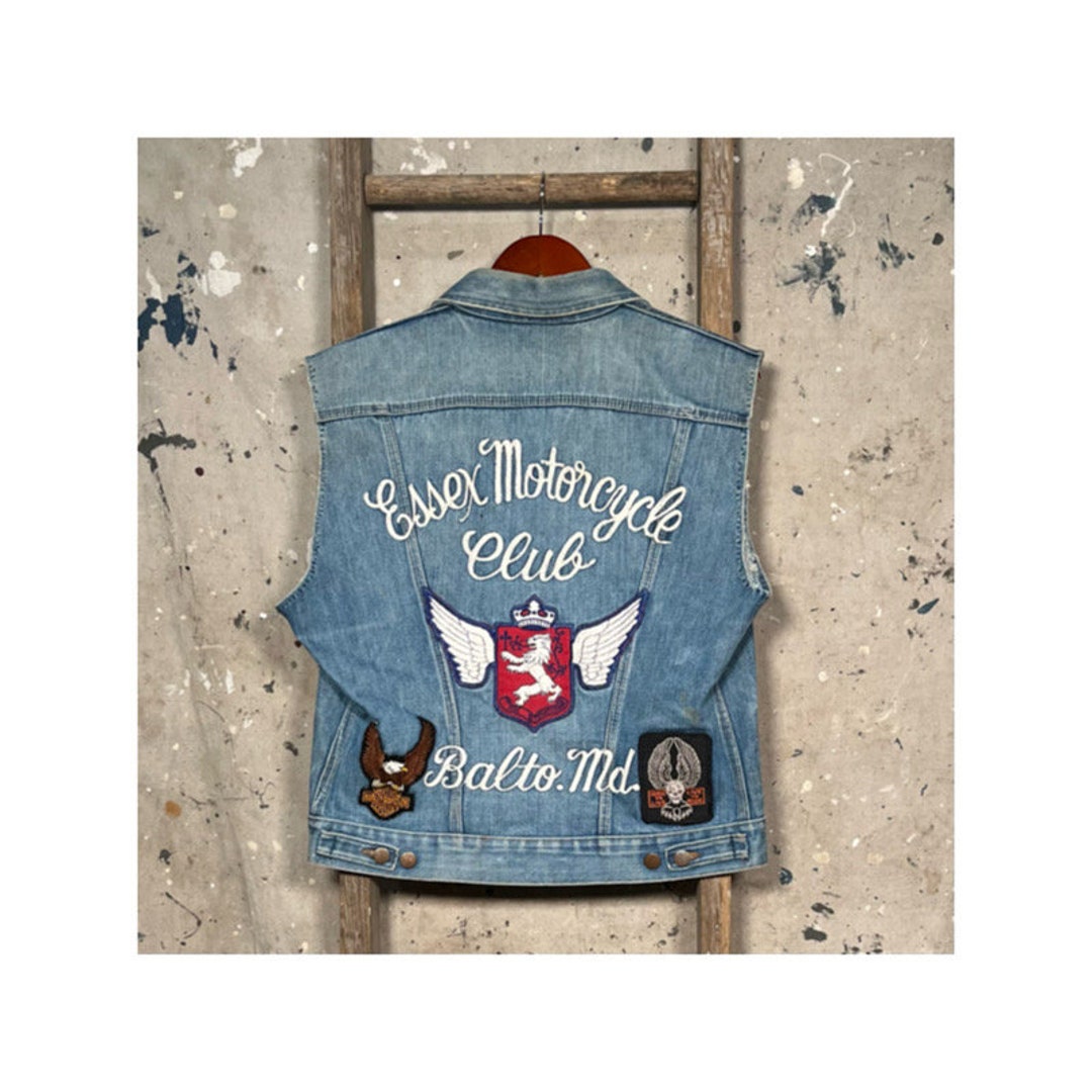 MC '70s Wrangler Denim Biker Vest Chain Stitched - Etsy MC '70s Wrangler Denim Biker Vest Chain Stitched - Etsy