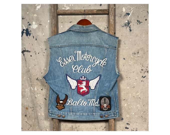 MC '70s Wrangler Denim Biker Vest Chain Stitched