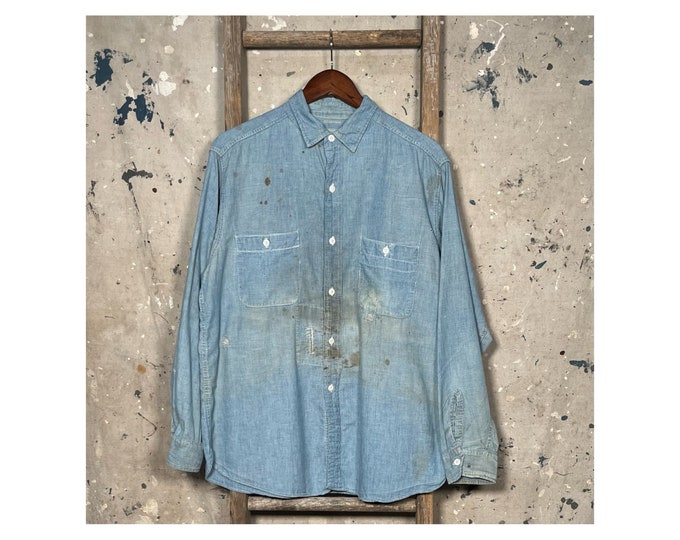 Repaired 1940s Chambray Button Down Distressed