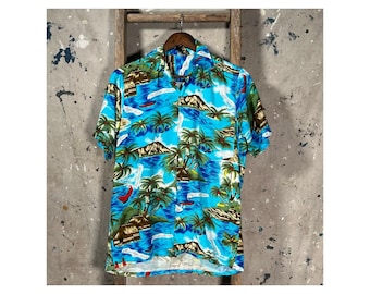 Camisa hawaiana de rayón de los años 70