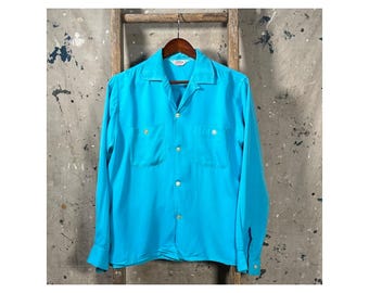 Cyan Blue '40s Rayon Loop Collar Shirt Pelham