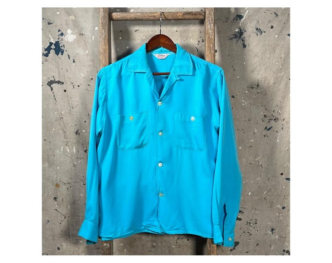 Cyan Blue '40s Rayon Loop Collar Shirt Pelham