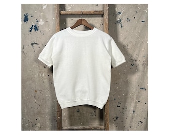 White 1970s Short Sleeve Crewneck Sweatshirt