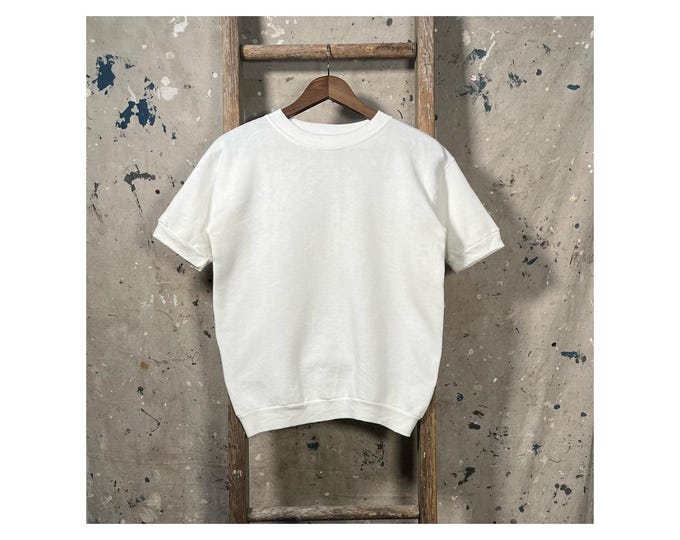 White 1970s Short Sleeve Crewneck Sweatshirt