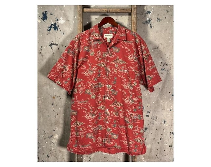 1990s Eddie Bauer Hawaiian Shirt Linen