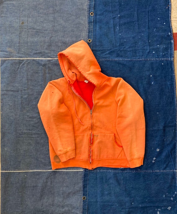 70s Sun Faded Sweatshirt Distressed Orange Hoodie