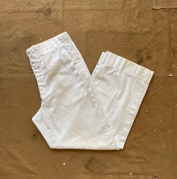 1930s 40s Trousers White Twill Zinc Button Fly