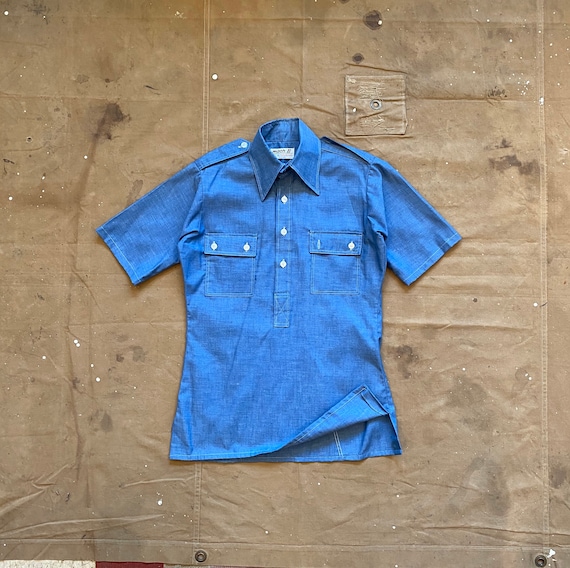 1970s Chambray Shirt Denim Pullover NOS - image 1