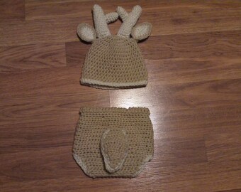 Crochet Deer Hat/Diaper Cover Set