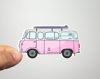 Pink Campervan sticker | waterproof vinyl decal for water bottles and computers