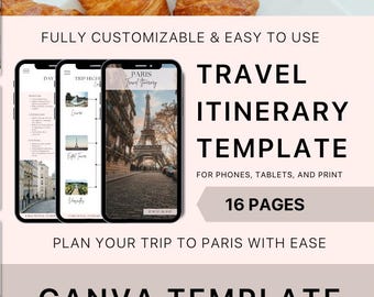 Paris Reiseplan | Bearbeitbarer Canva Urlaubsplaner (Digitaler Download)