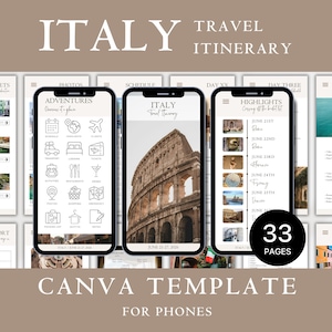 Plantilla editable de itinerario de viaje a Italia / Itinerario de viaje / Guía de viaje en Canva / Planificador de viajes para agentes / Planificador de vacaciones