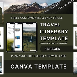 Modello di itinerario di viaggio in Islanda per Canva / Pianificatore di vacanze personalizzabile / Itinerario di viaggio / Pianificatore di viaggio in Islanda / Guida di viaggio