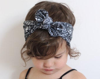 Black Bandana Knot Headband | Soft Cotton Jersey, Baby to Adult