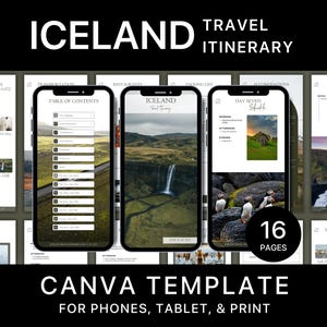 d'itinéraire de voyage en Islande | Agenda personnalisable Canva (numérique)
