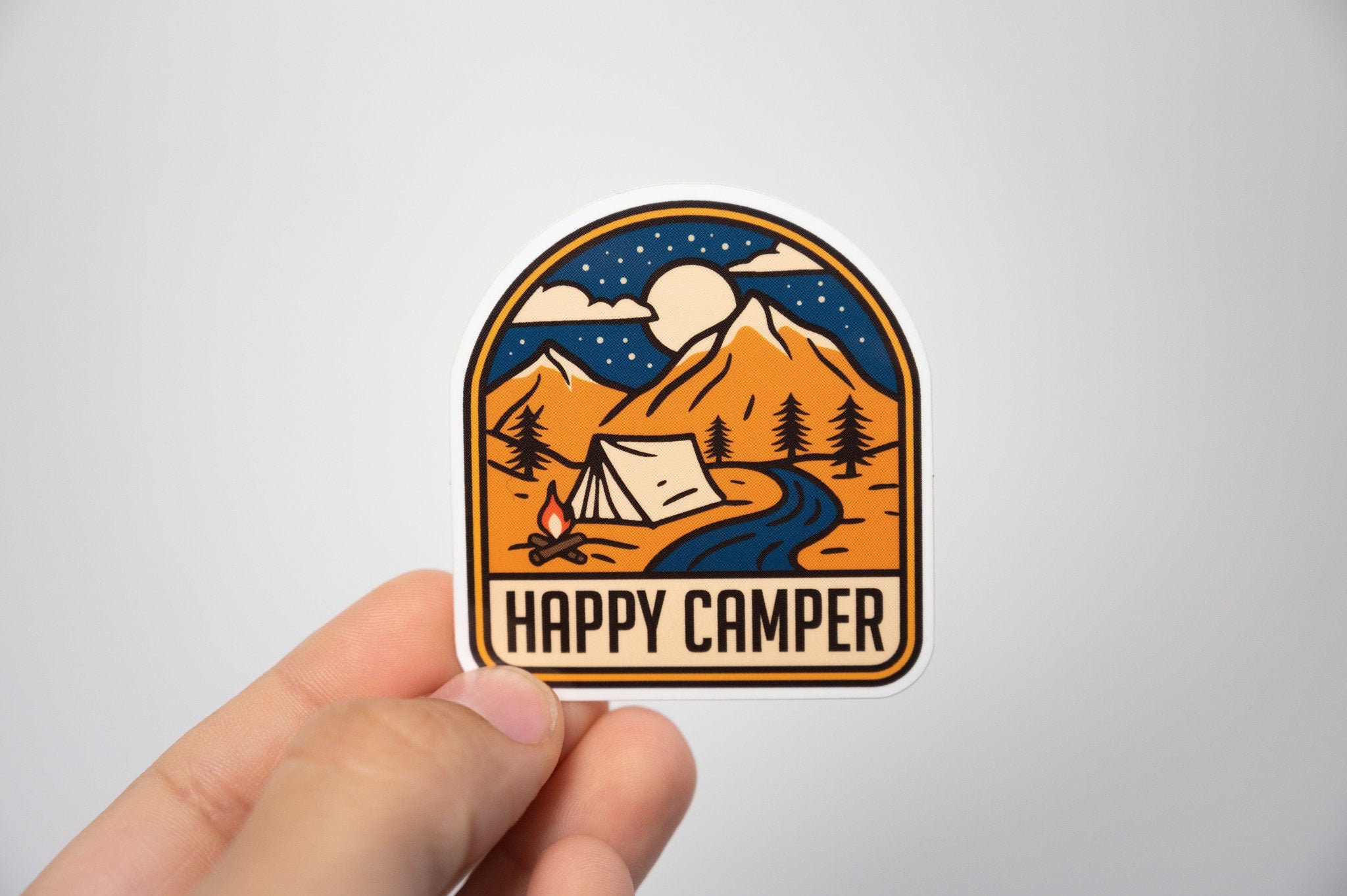 Happy Camper Sticker | Waterproof Vinyl Decal for Water Bottles and ...