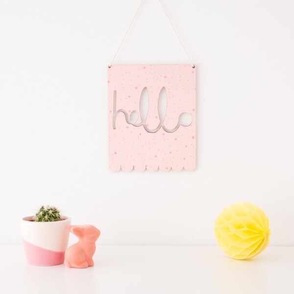 Hello Wooden Hand Letter Patterned Banner