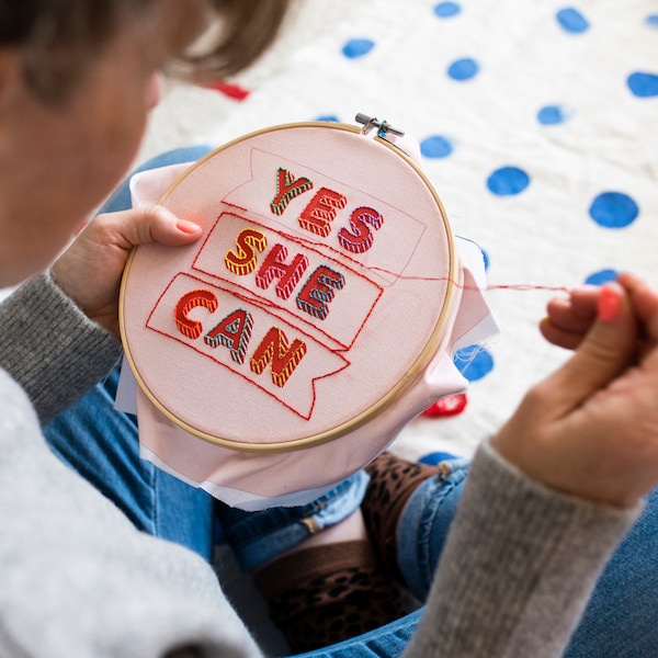 Yes She Can Embroidery Hoop Kit