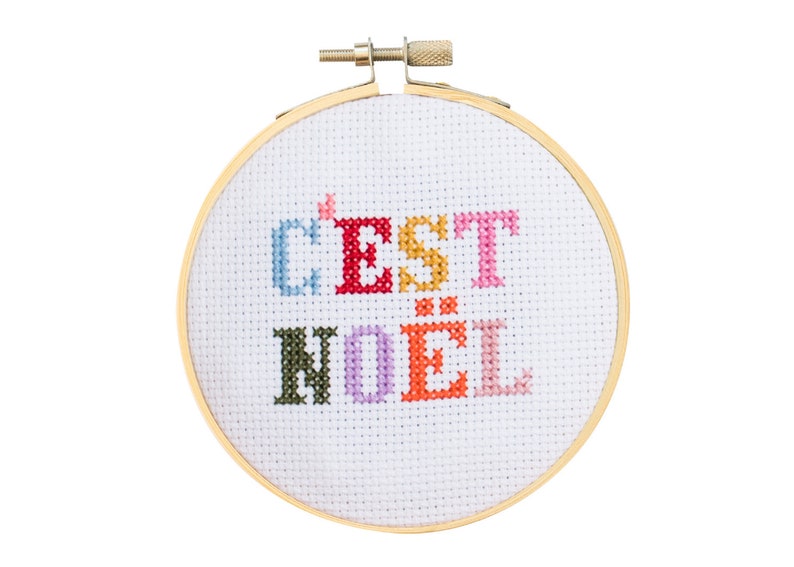 C'est Noel Cross Stitch Kit White Fabric