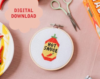 Patrón de punto de cruz de descarga instantánea en PDF de salsa picante